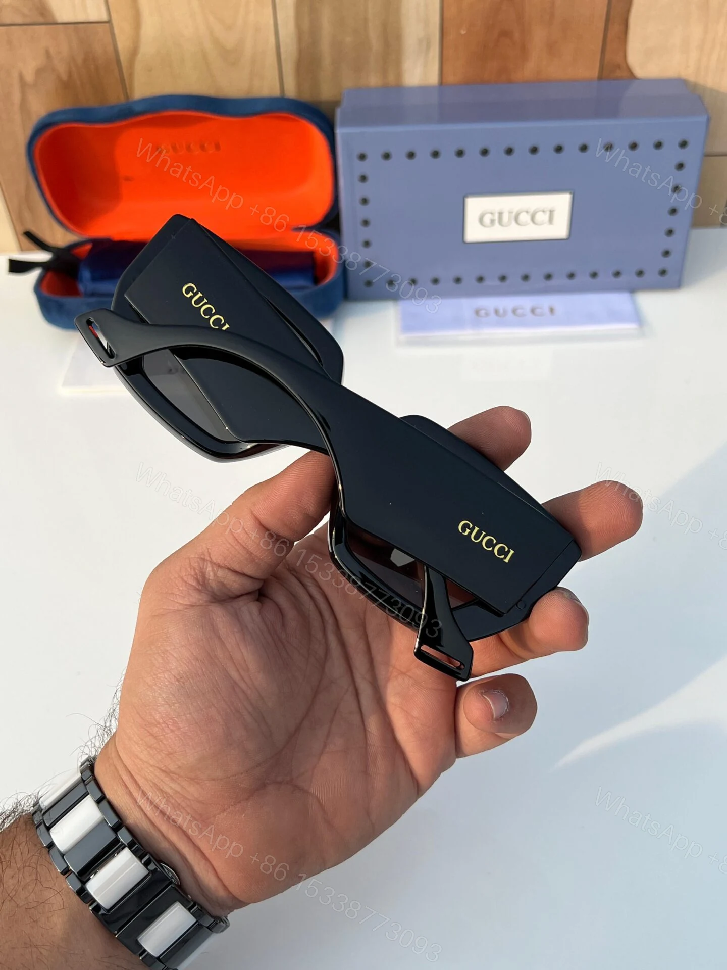 View 5 of Gucci Bold Square Frame Black Sunglasses