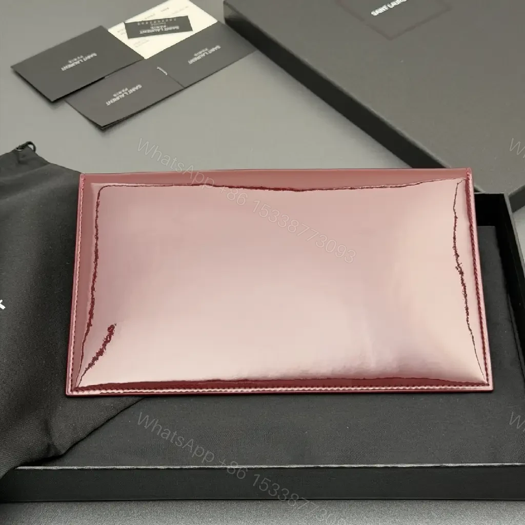 View 10 of Magenta Patent Envelope Clutch with Gold Monogram - Luxe Style