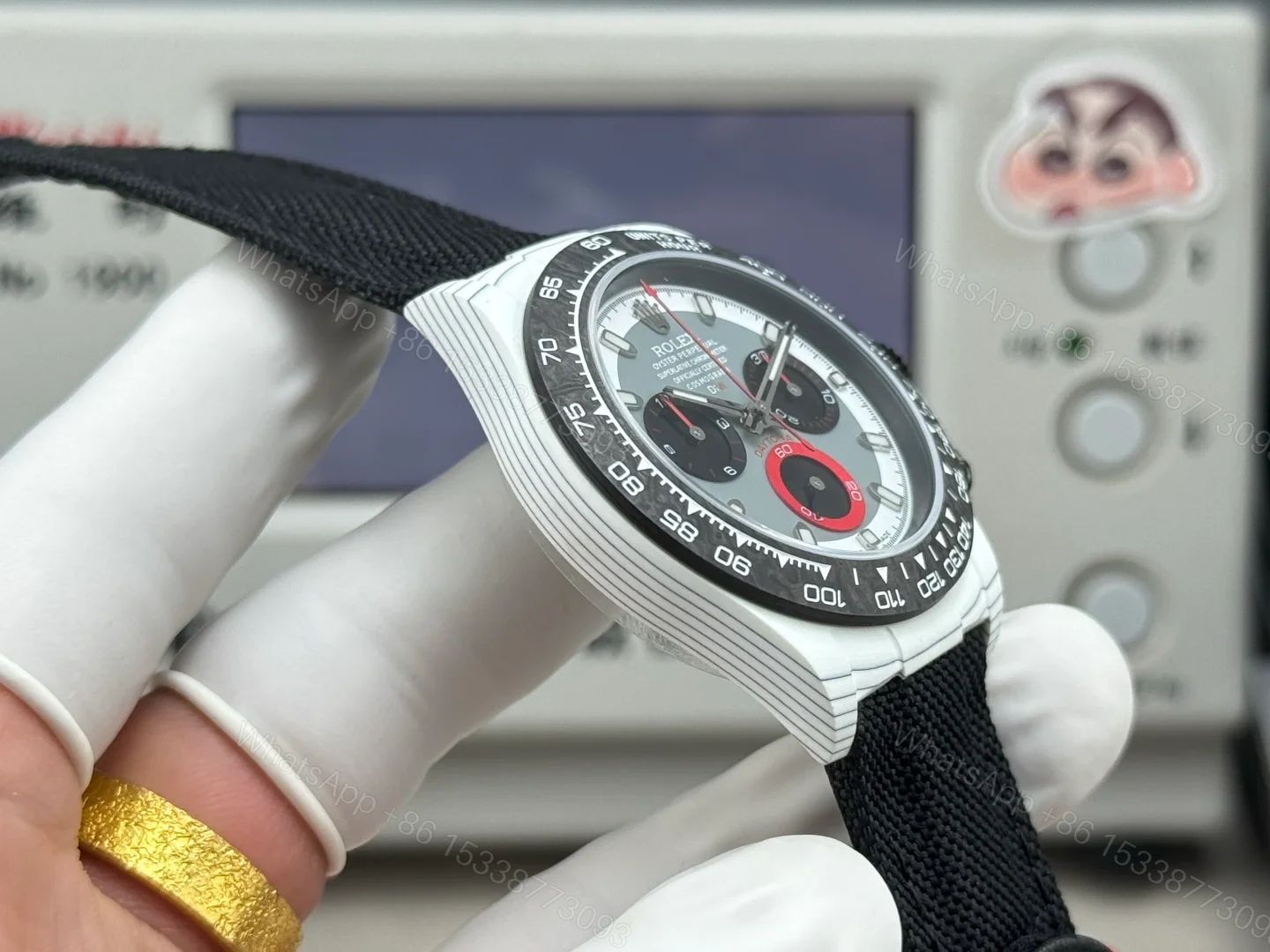 View 6 of Rolex Daytona Carbon Fiber Replica 40MM Premium Black Fabric Strap Custom Edition RG-ROLEX-DAYTONA-BLACK-FIBER