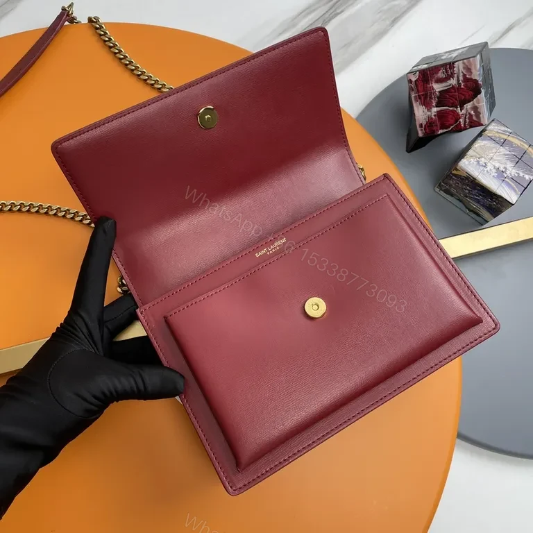 View 3 of Chic Burgundy Crossbody: Leather, Gold-Logo Luxury Bag