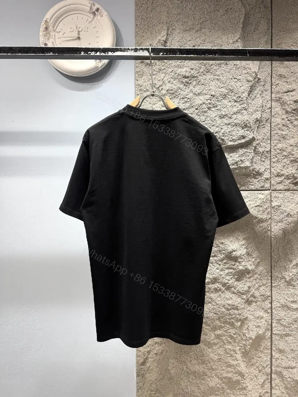 View 4 of Black Cotton Tee – Distressed Logo, Modern Streetwear Top