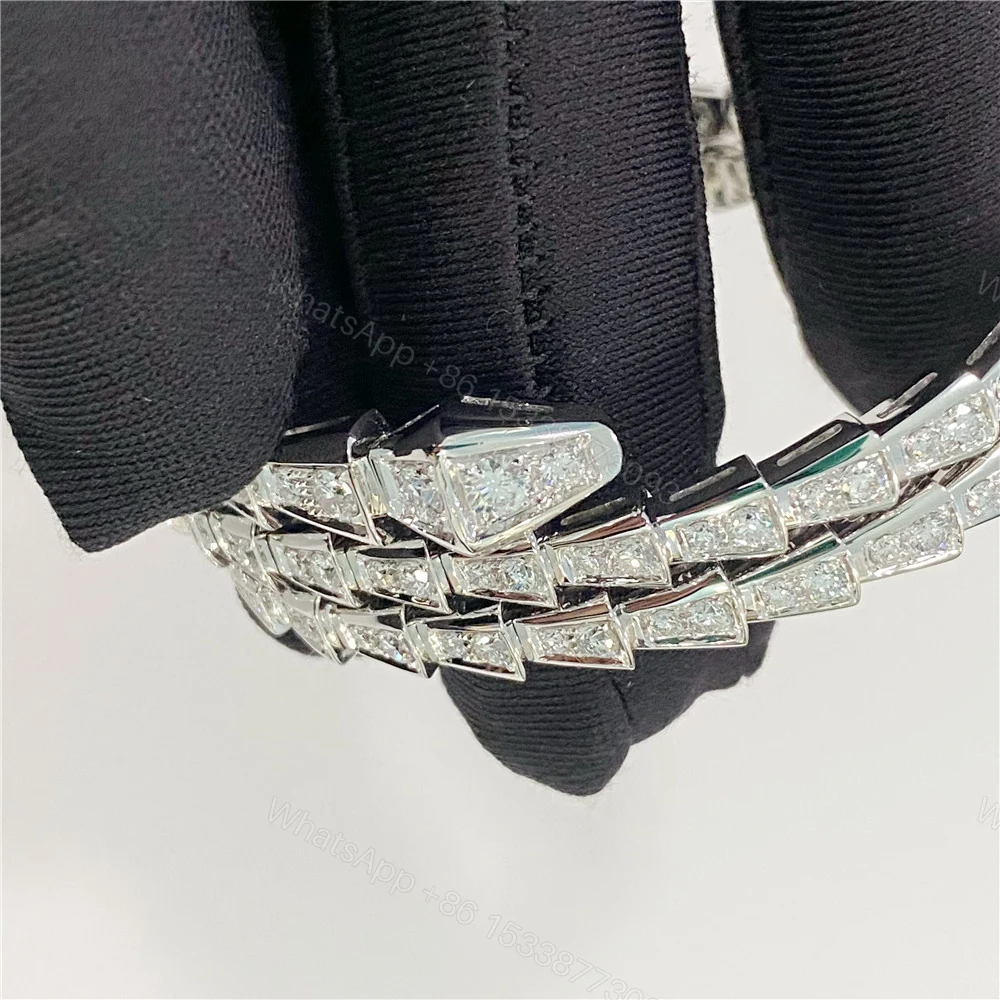 View 4 of Replica Bvlgari 18K White Gold Serpenti Viper Bracelet Diamonds 357273
