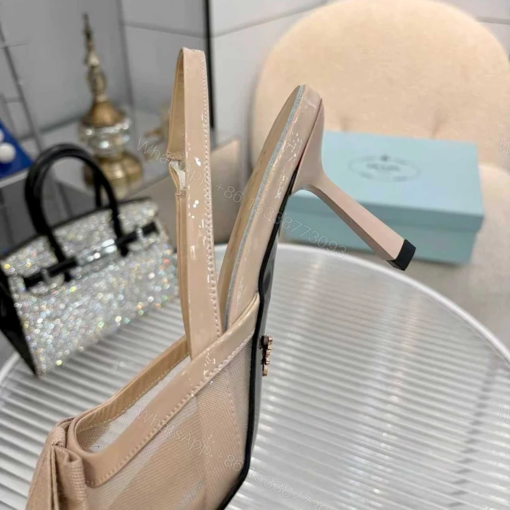 View 6 of Prada Mesh Fabric Slingback Pumps In Beige