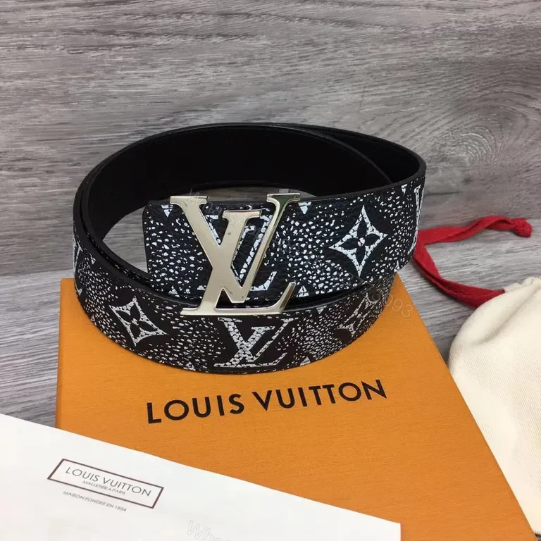 View 3 of Black Textured LV-Inspired Belt: Subtle Luxury Belt