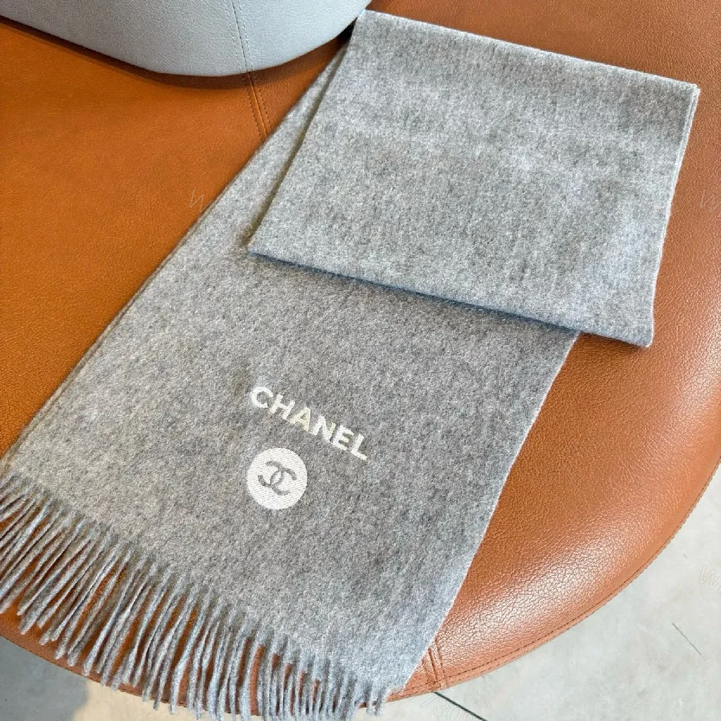View 8 of Charcoal Wool-Blend Scarf: Luxe, Fringed, Subtle Logo