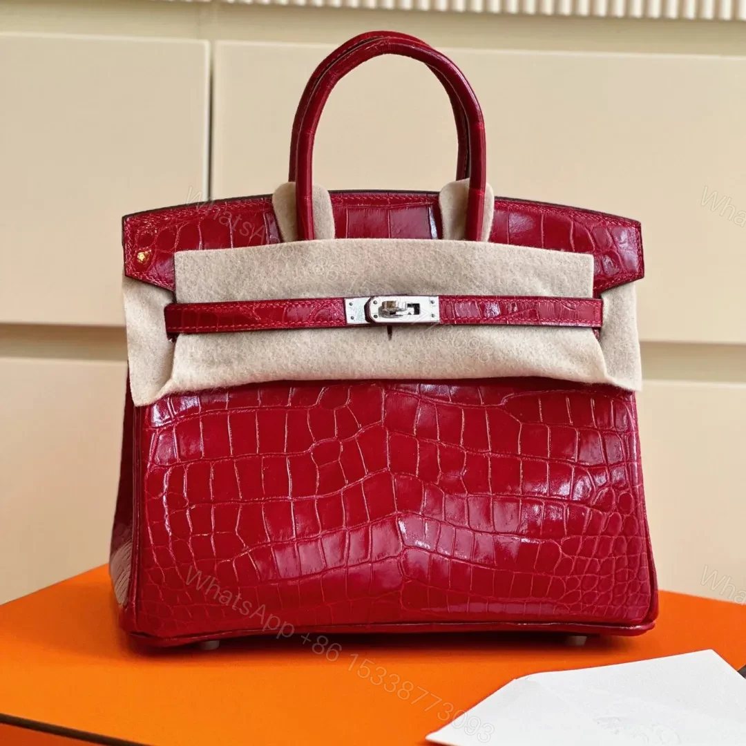 HN 25 Red Genuine Crocodile Leather Palladium Hardware — view 1