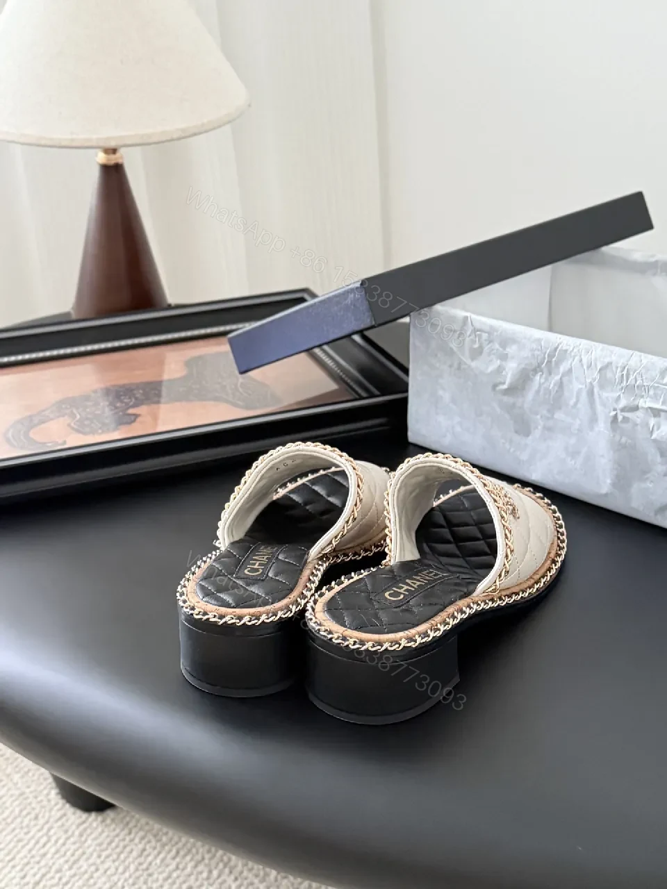 View 3 of Quilted Mule with Chain Trim – Luxury Comfort Slide