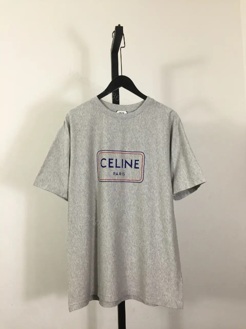 Gray Knit Tee with Subtle Logo, Casual Luxe Top — view 1