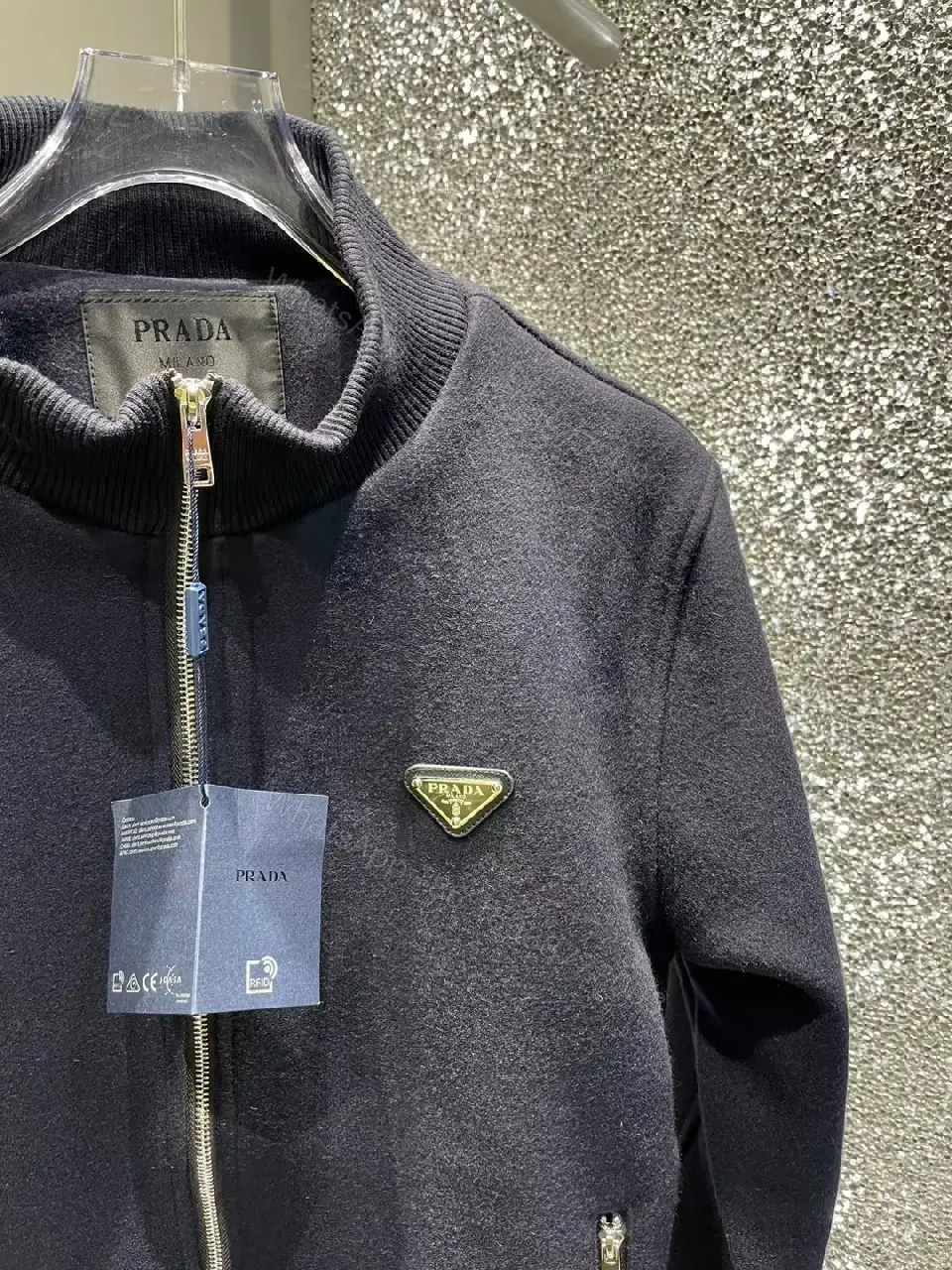View 8 of Navy Knit Zip Bomber - Refined Texture, Subtle Logo