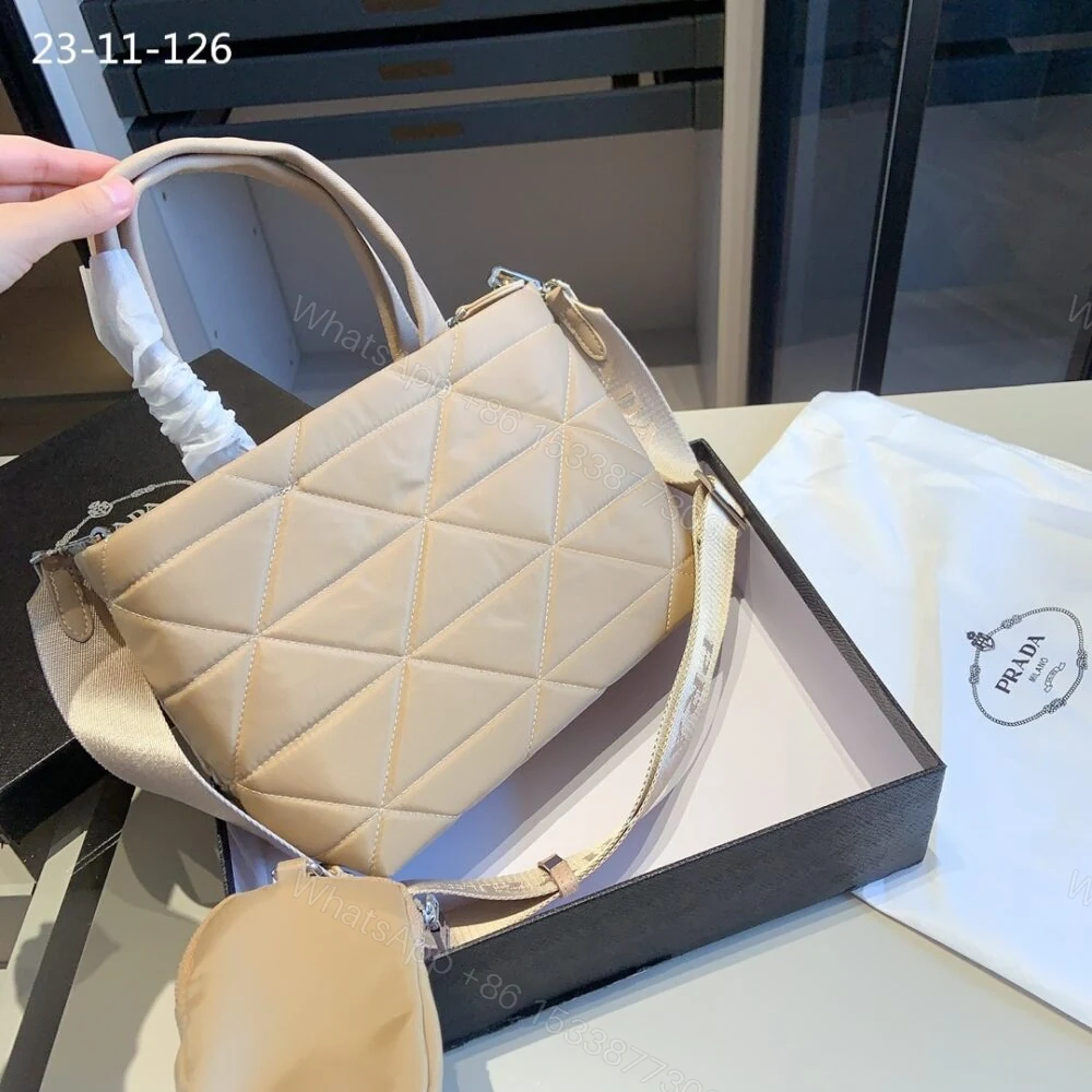 View 3 of Prada Re Nylon Padded Tote Bag Beige 23Cm
