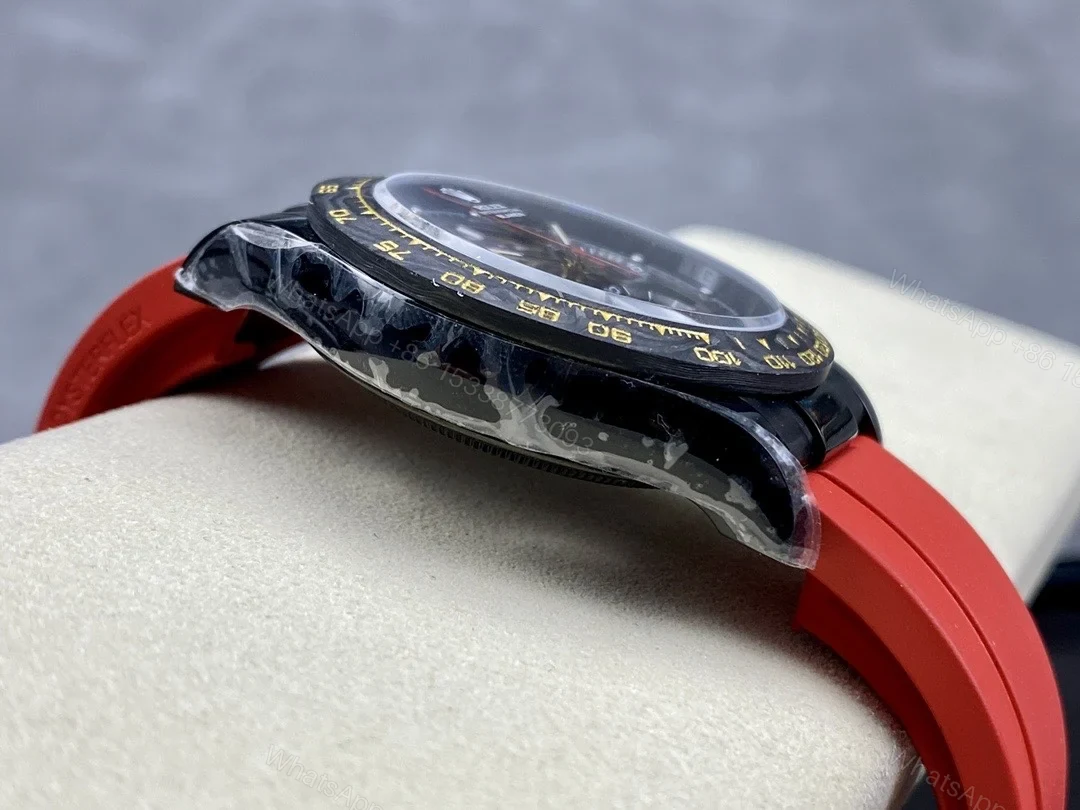 View 6 of Replica Rolex Daytona Blaken Skeleton Dial Red Rubber Strap 40mm