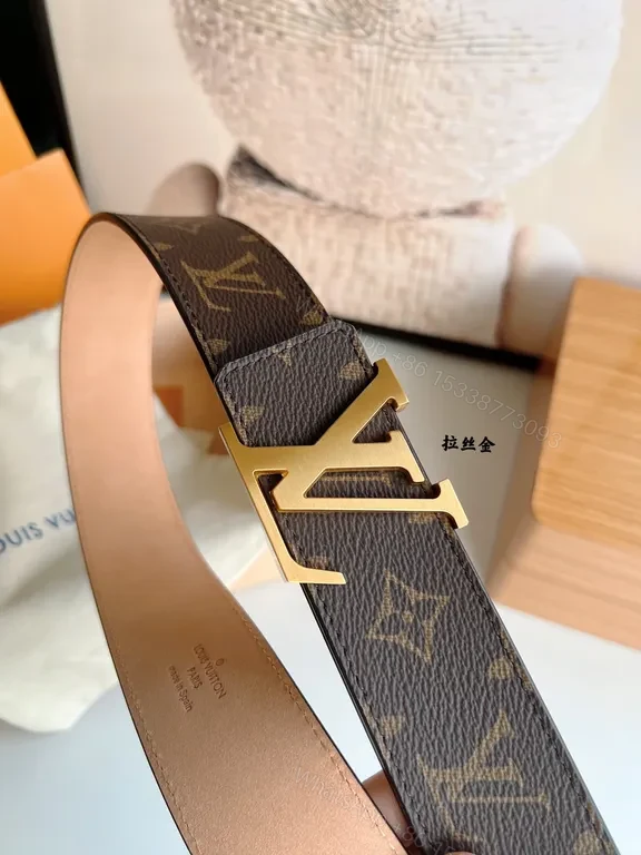 View 2 of Louis Vuittonâ€“Inspired Monogram Belt with Gold Buckle