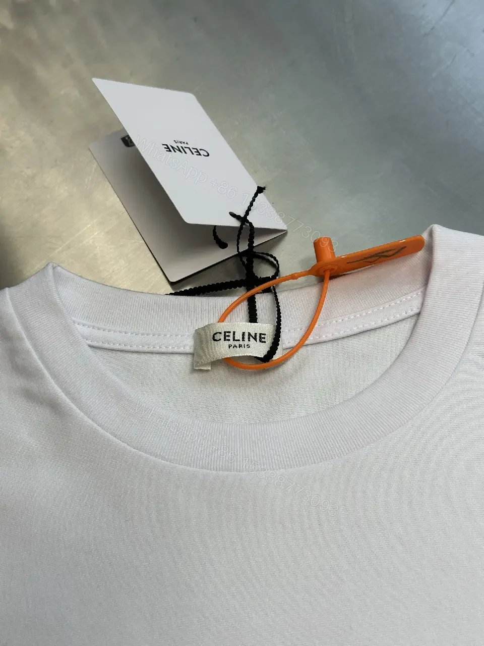 View 11 of White Cotton T-Shirt, Celine Logo, Oversized Style, Casual Top