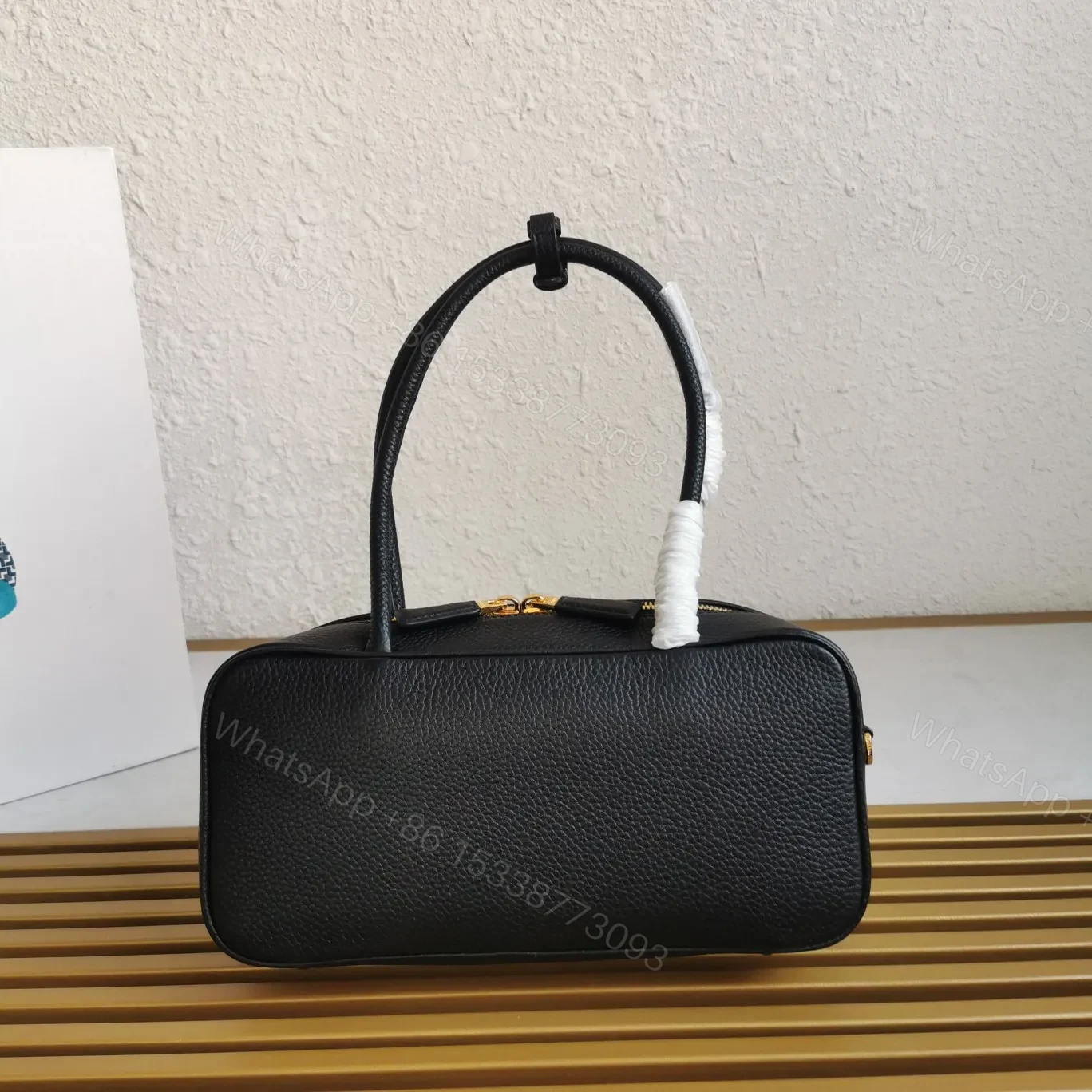 View 3 of Prada Medium Leather Top-Handle Bag in Black