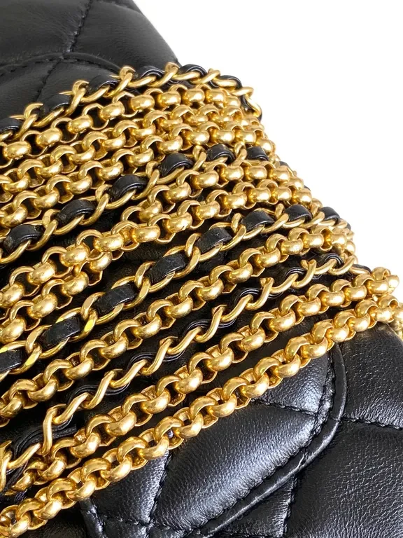 View 6 of Chic Quilted Black Flap Bag with Gold Chain - Luxury Shoulder Bag