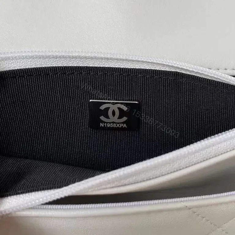 View 7 of Quilted White Chain-Accent Flap Bag â€” Luxury Compact Tote