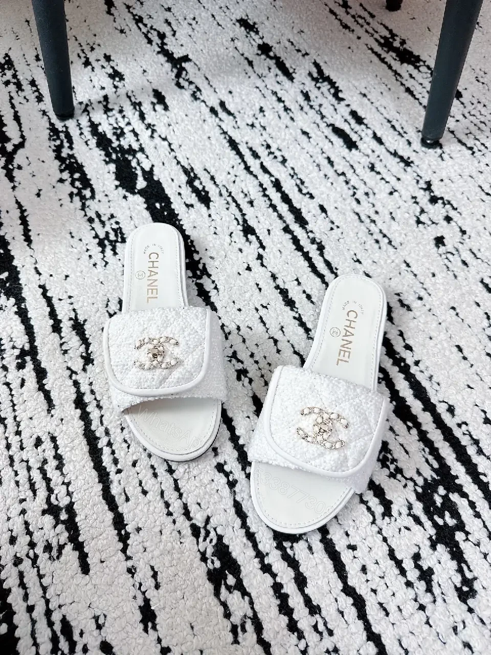 View 2 of White Bouclé Slip-Ons: Luxe Chanel-Esque Comfort Slides