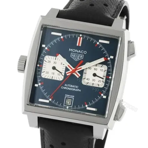 View 5 of Replica TAG Heuer Monaco Men Automatic Blue Leather Watch CAW211P.FC6356