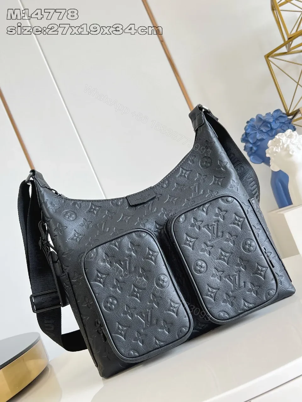 Textured Leather Everyday Carry Bag: Minimalist Leather, Crossbody Style, Monogram Texture, 2 Front Pockets, Durable Sizing — view 1