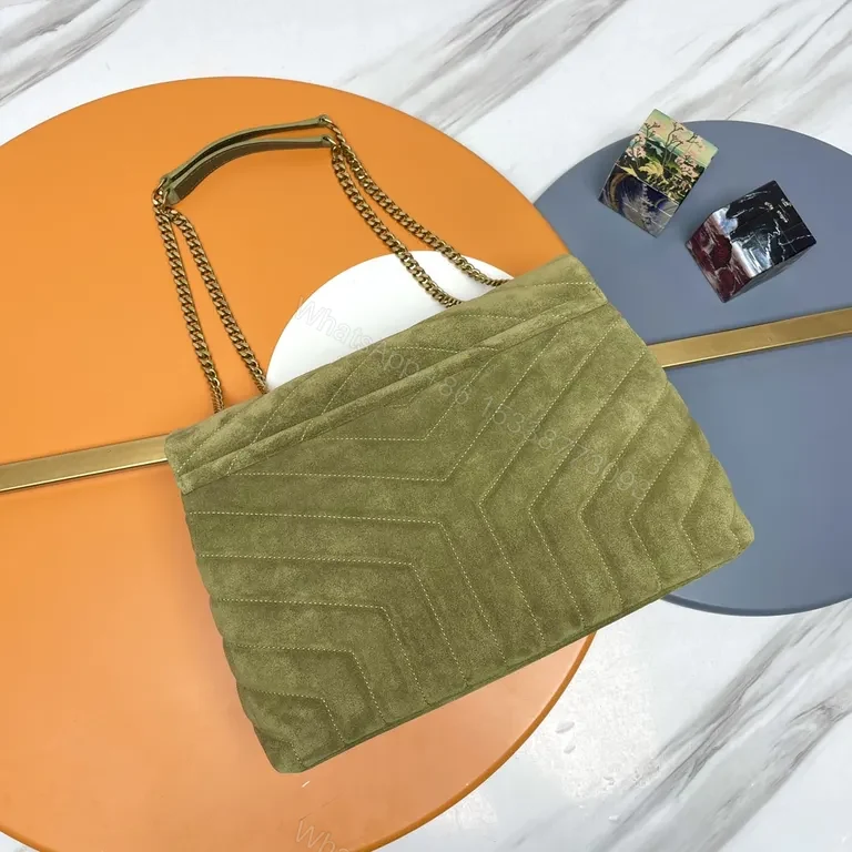 View 5 of Olive Suede YSL-Inspired Chain Shoulder Bag: Texture & Luxury