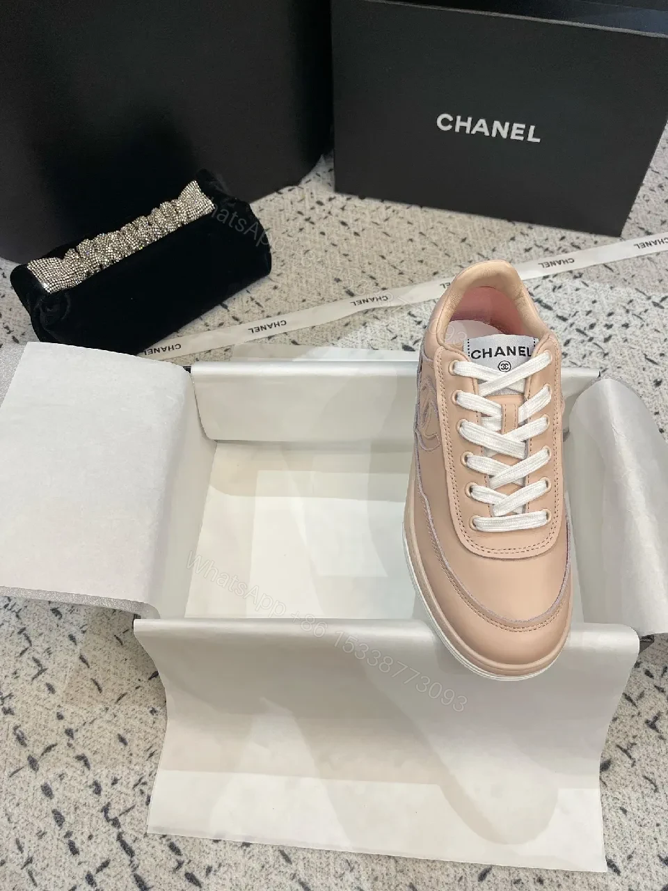 View 8 of Blush Leather High-Top Sneakers: Subtle Logo Comfort