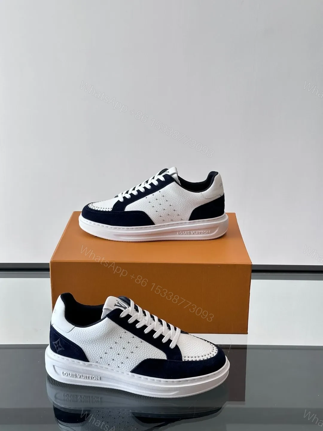 View 4 of LV Men White Leather Suede Sneakers