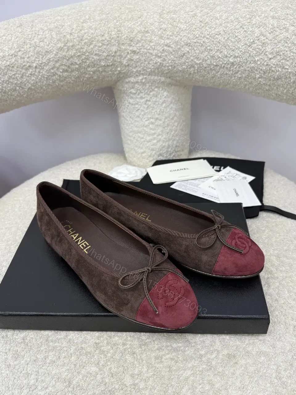 View 2 of Two-Tone Velvet Ballet Flats: Signature Crest Detail, Luxury