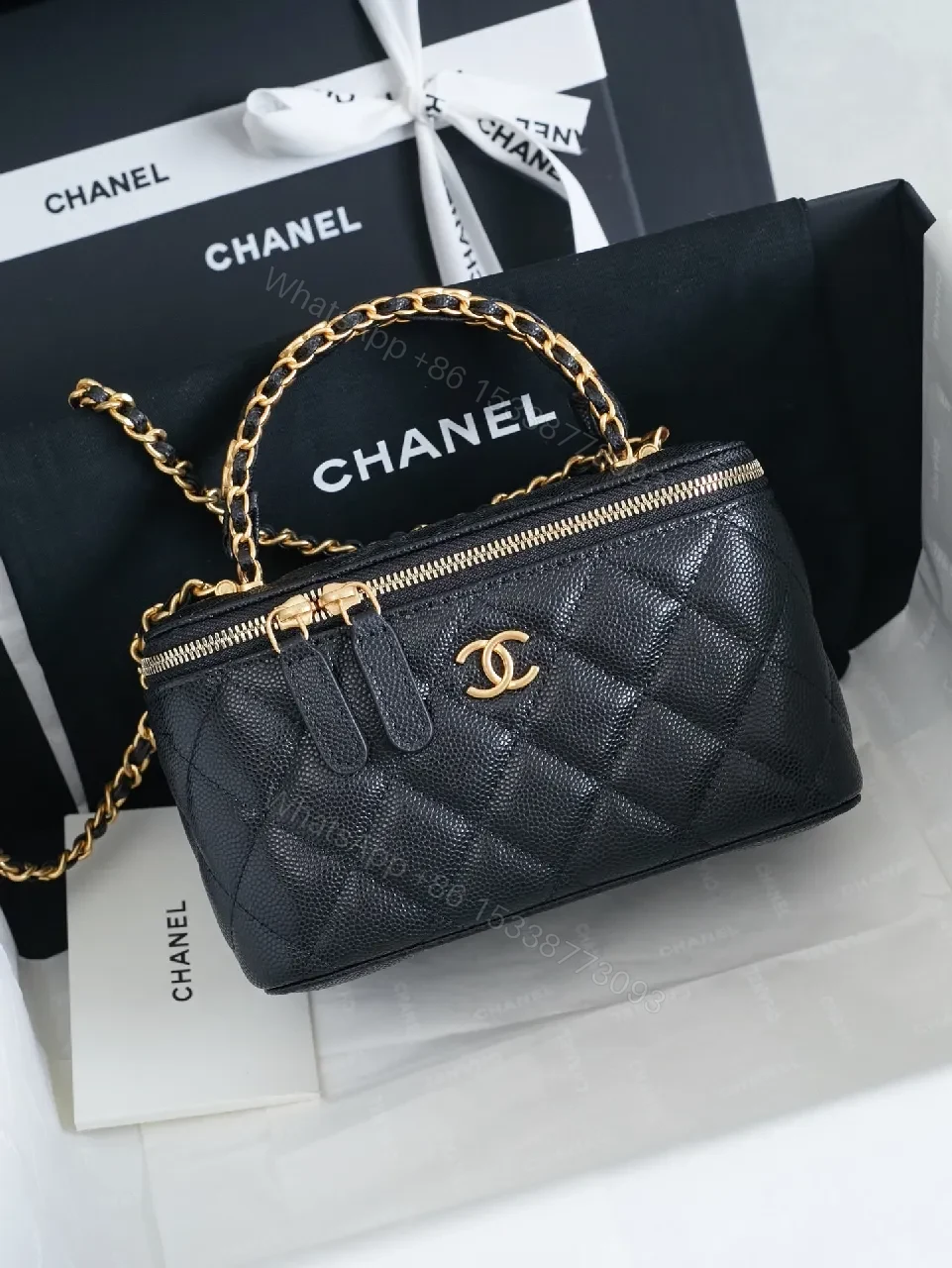 Quilted Black Leather Mini Bag: Gold Chain, Iconic CC — view 1