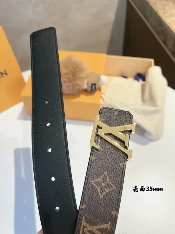 View 8 of Monogram LV Belt: Signature Gold Buckle Leather Belt