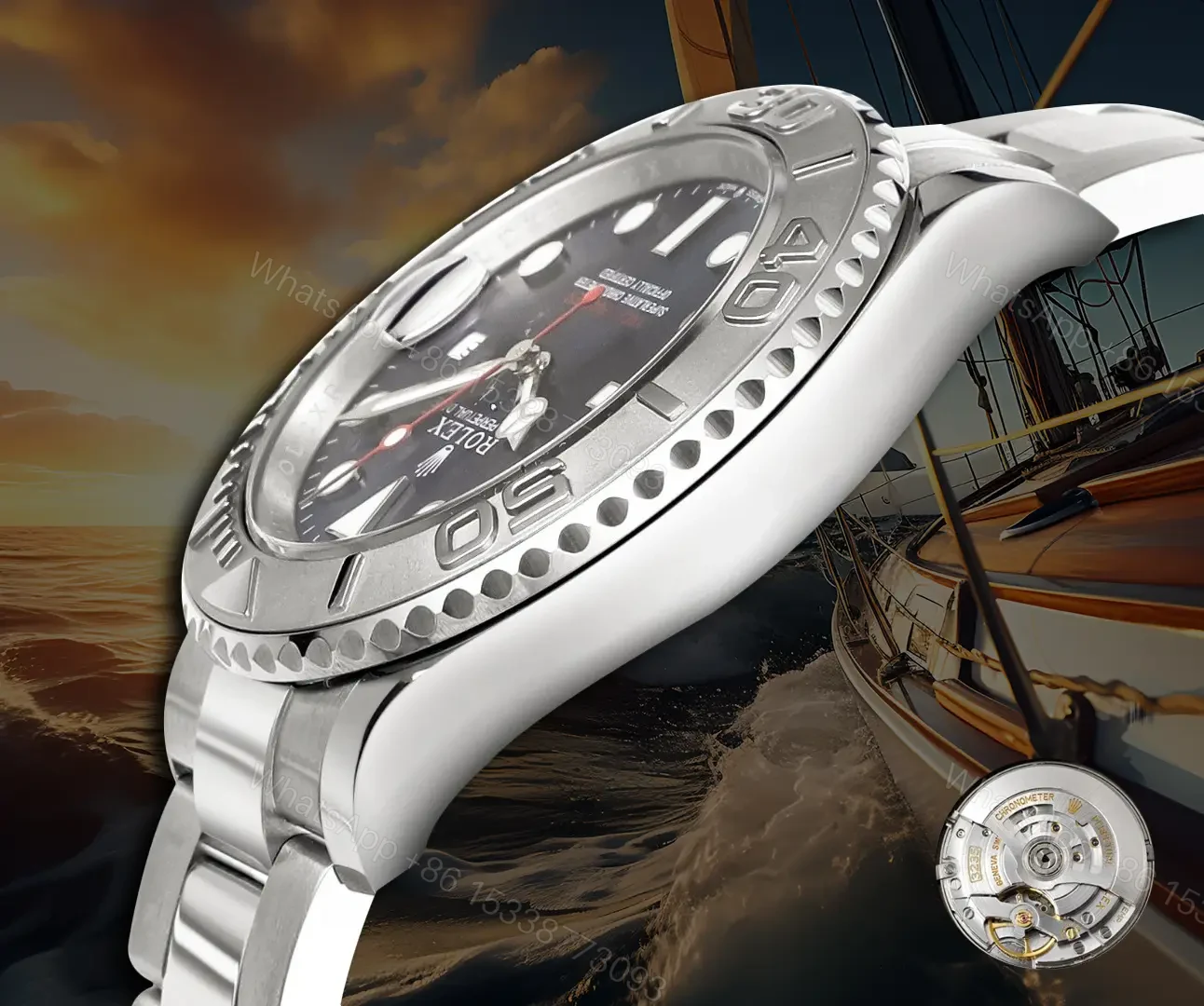View 3 of Fake Rolex Yacht-Master 37 Rhodium Platinum Bezel 268622-0001
