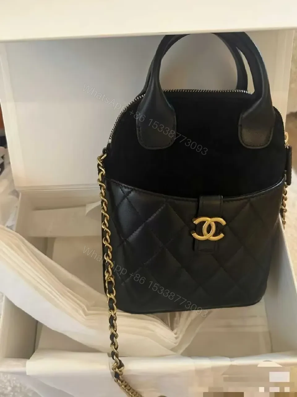 Black Faux-Leather Quilted Mini Bag with Gold Clasp, Compact Luxury Style — view 1