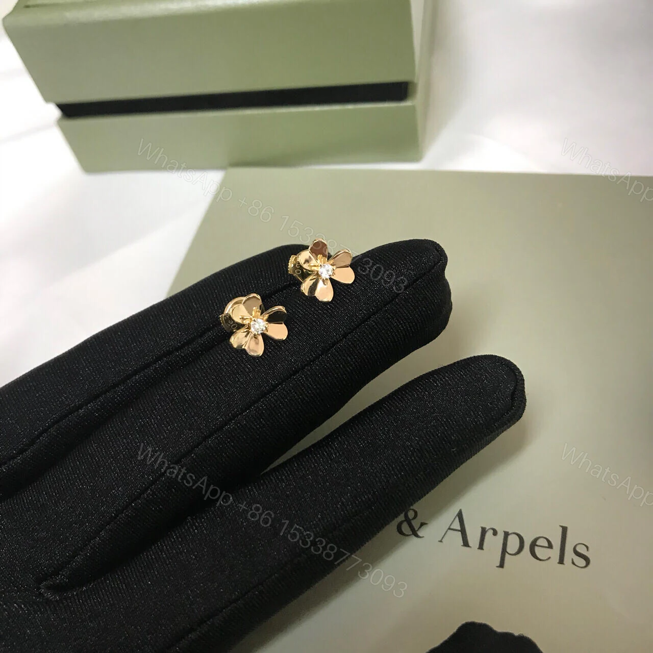 View 4 of Van Cleef & Arpels Diamond Frivole Earrings Mini Yellow Gold VCARPJMN00