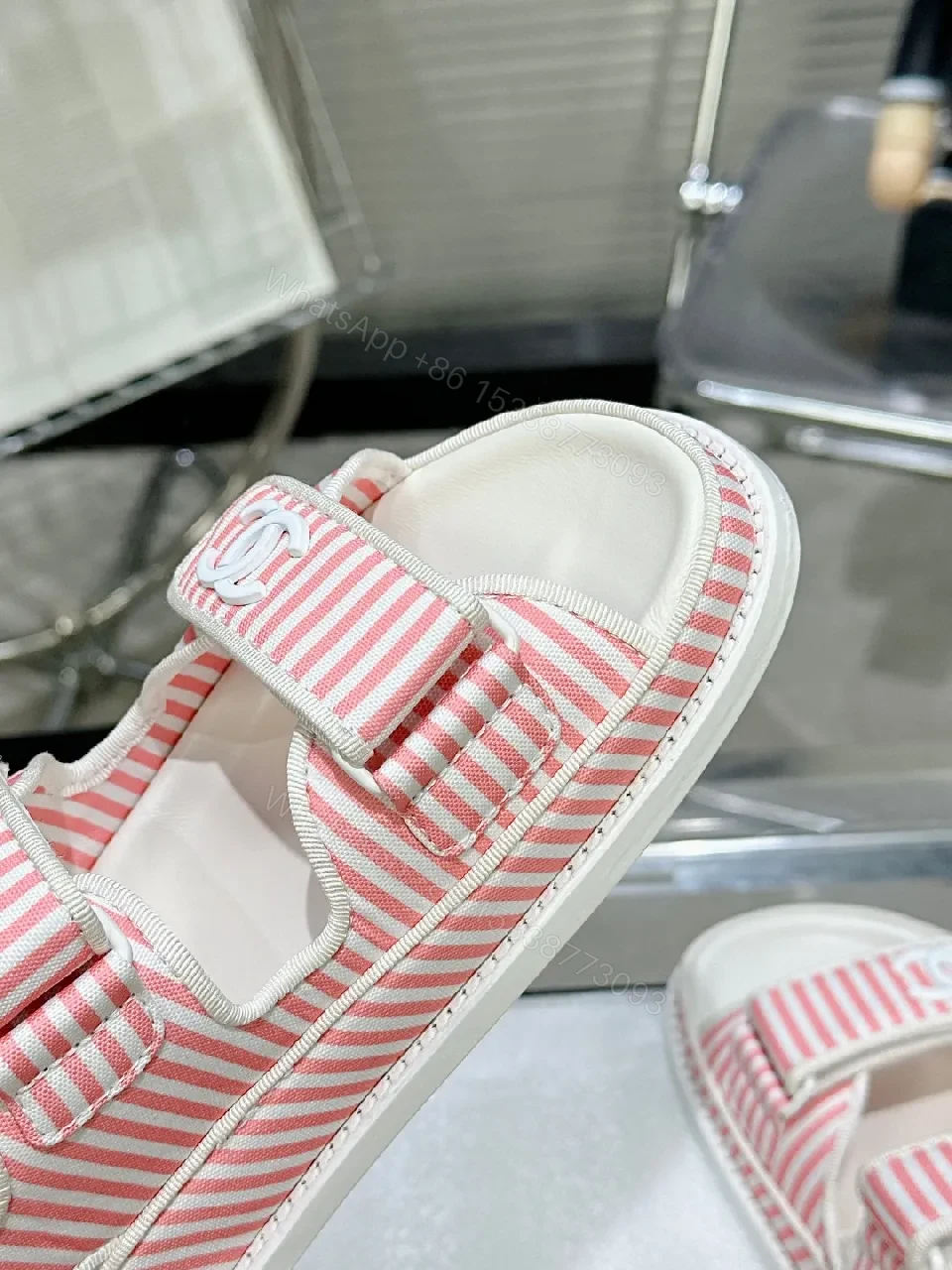 View 3 of Playful Stripes Sandals: Pink-White Luxury Comfort Flats