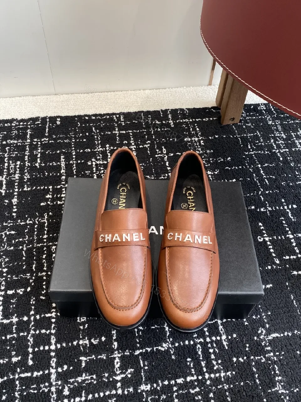 View 9 of Cognac Leather Loafers - Signature Band, Luxe Style, Slip-On