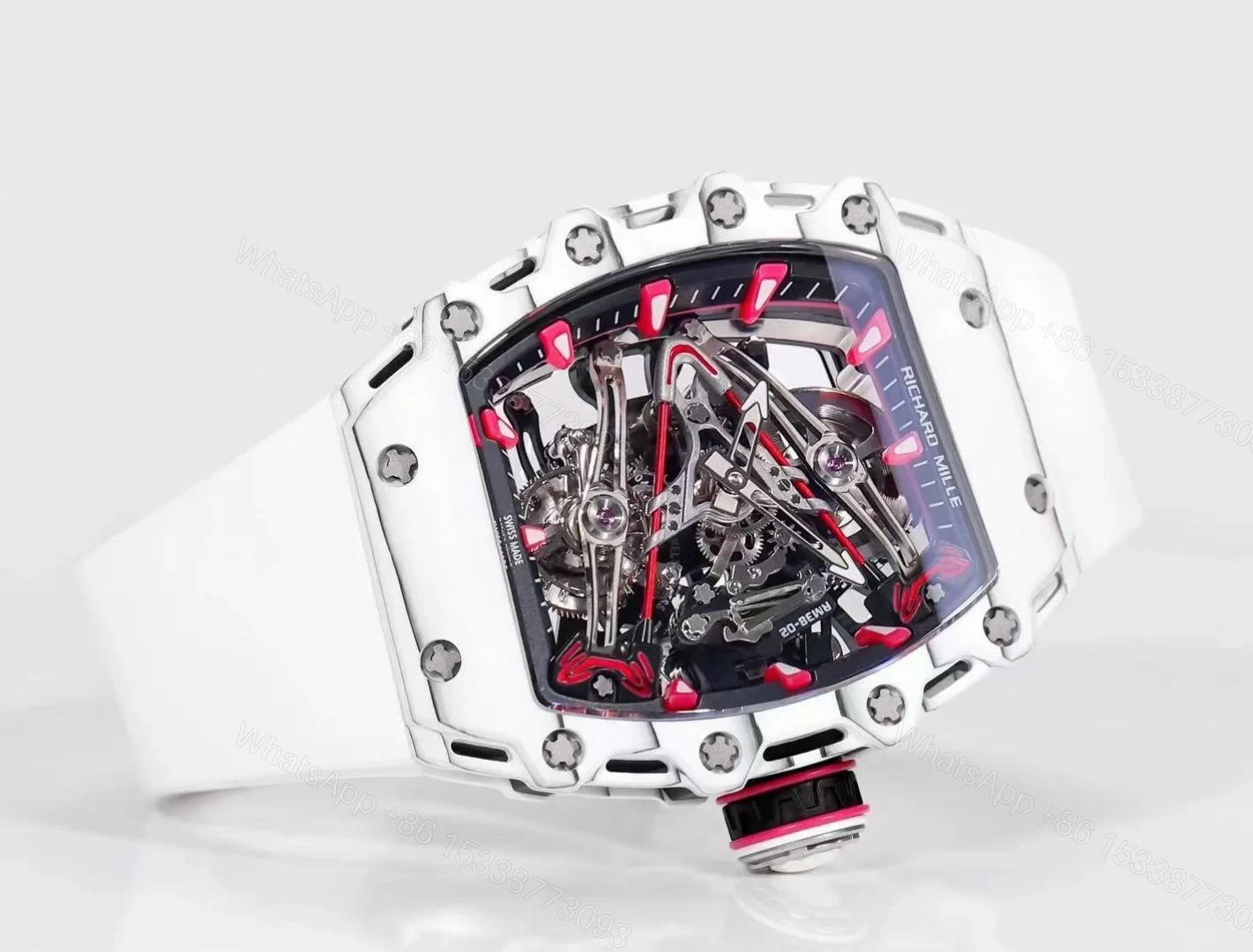 View 5 of Richard Mille RM38-02 Tourbillon Bubba Watson Watch Pink Quartz Carbon Fiber Skeleton Dial Manual Winding Movement Premium Edition RM38-02-BW-PINK-TB