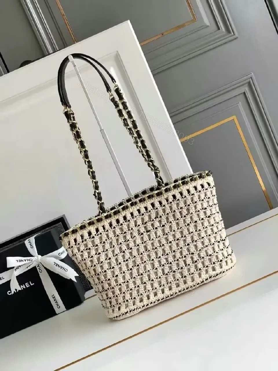 View 3 of Neutral Knit Tote: Textured Luxe, Everyday Versatile Bag