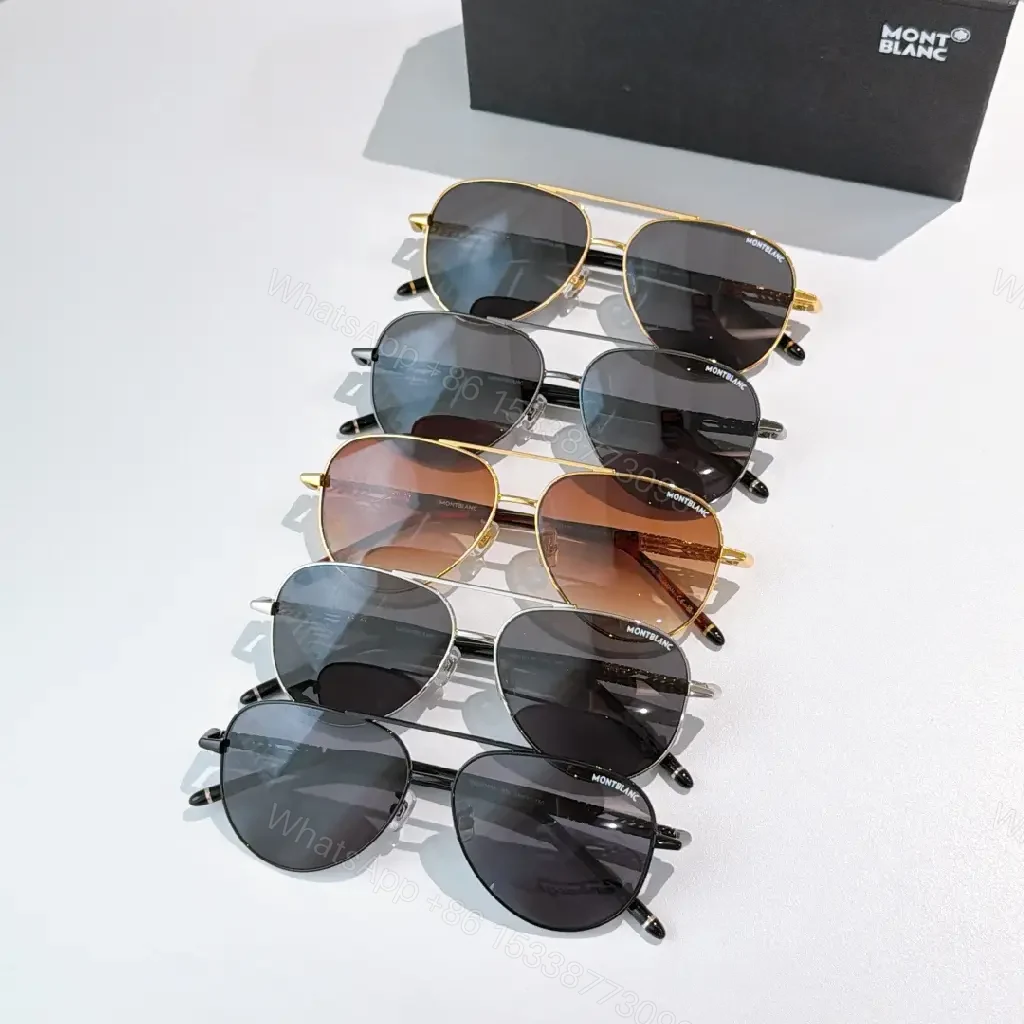 View 3 of Gold-Tone Aviator Sunglasses with Montblanc Detailing, Premium Style