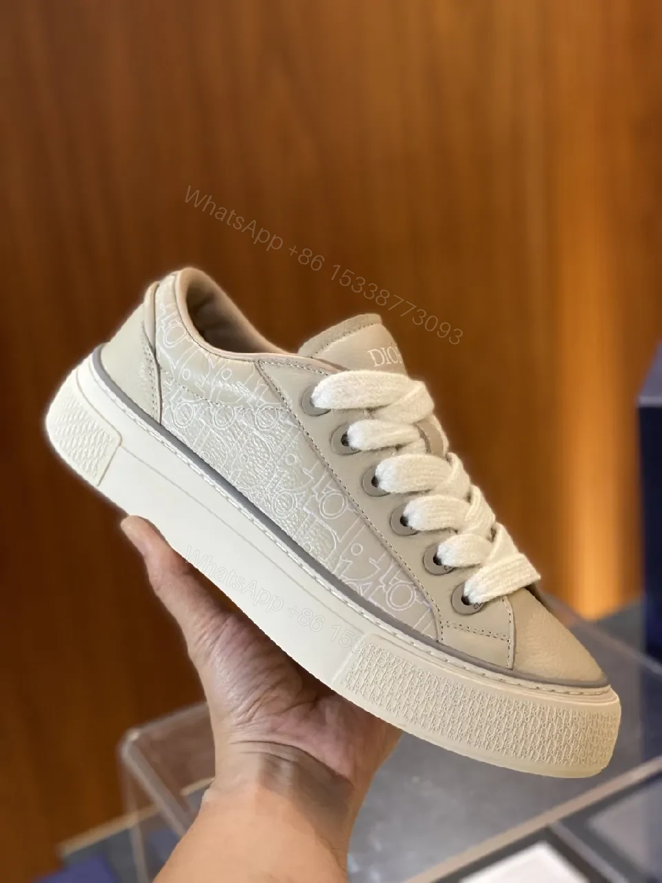 View 6 of Beige Leather Low-Top Sneakers with Subtle Designer Edge