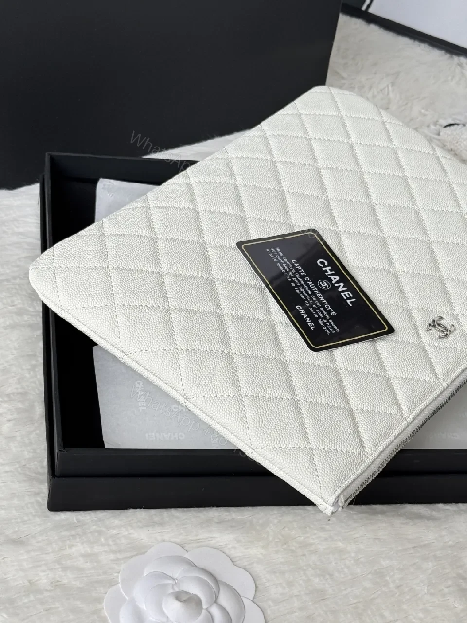 View 9 of Ivory Quilted Leather Pouch - Everyday Luxury Organizer