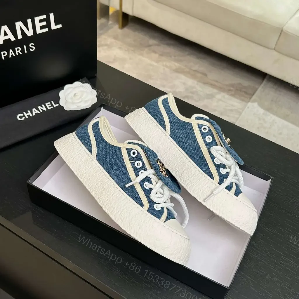 View 2 of Denim Luxe Low-Tops with Chanel-Style Embroidery Sneakers