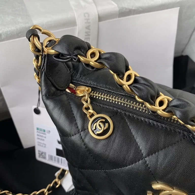 View 2 of Chanel-Inspired Quilted Black Leather Bag with Chain