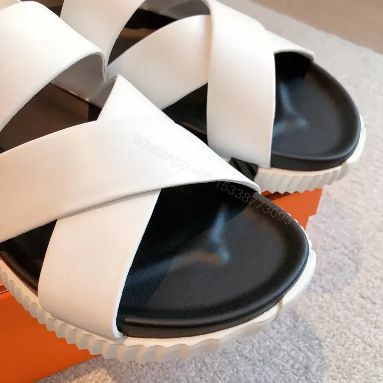 View 8 of HermÃ ̈s White Leather Sandals - Sculpted Sole, All-Day Comfort
