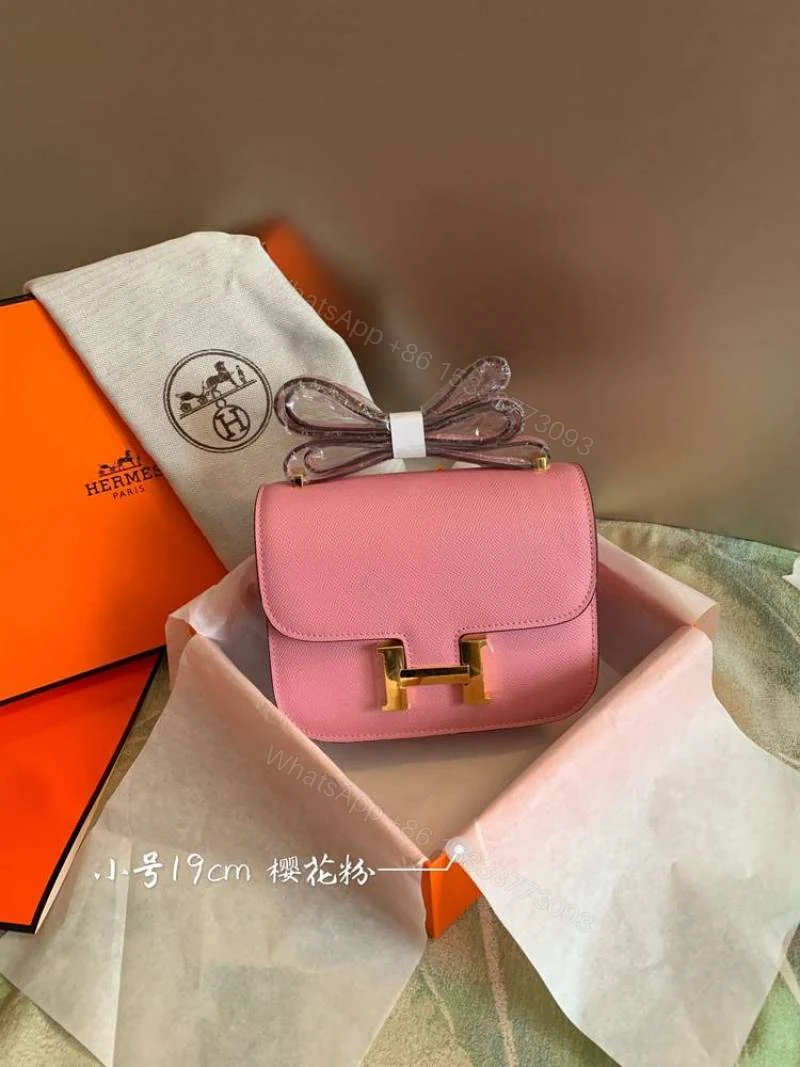 View 3 of First Copy Hermes Constance Style Pink Mini Sling Bag With Gold H Lock And Premium Finish