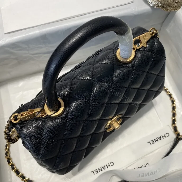 View 4 of Black Quilted Lambskin Flap Bag - Gold CC Hardware, Crossbody Style