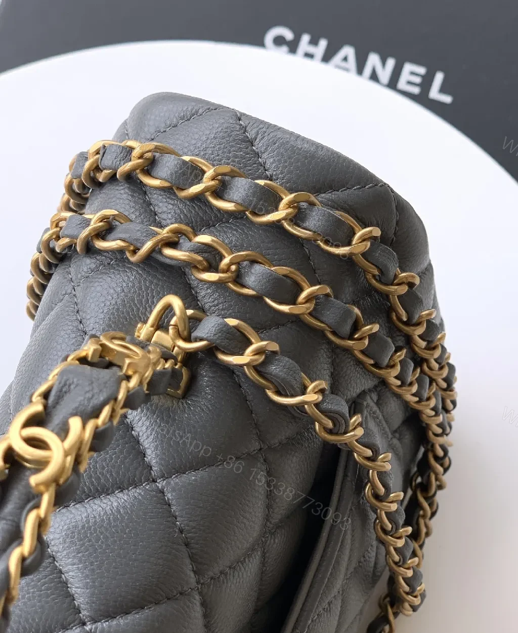 View 5 of Chic Quilted Crossbody: Grey Calfskin, Modern Luxe, Compact