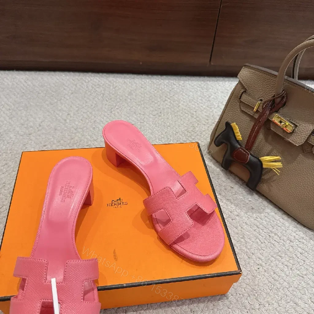 View 5 of Pink Pink Leather Hermès-Inspired Slide Sandals