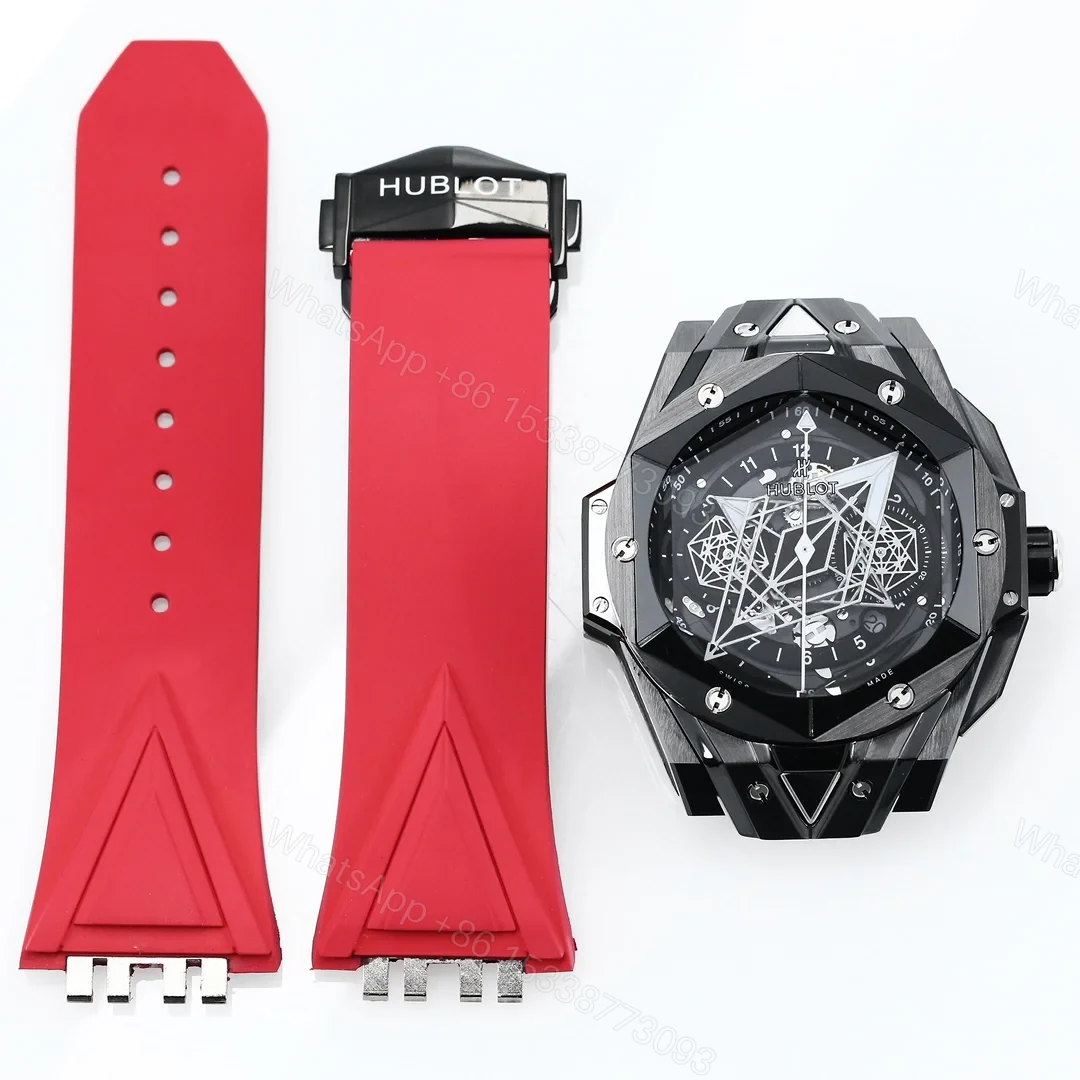 View 9 of Hublot Big Bang Sang Bleu Replica 45MM Premium Black Ceramic Red Rubber Strap Edition RG-HUBLOT-SANGBLEU-RED-45