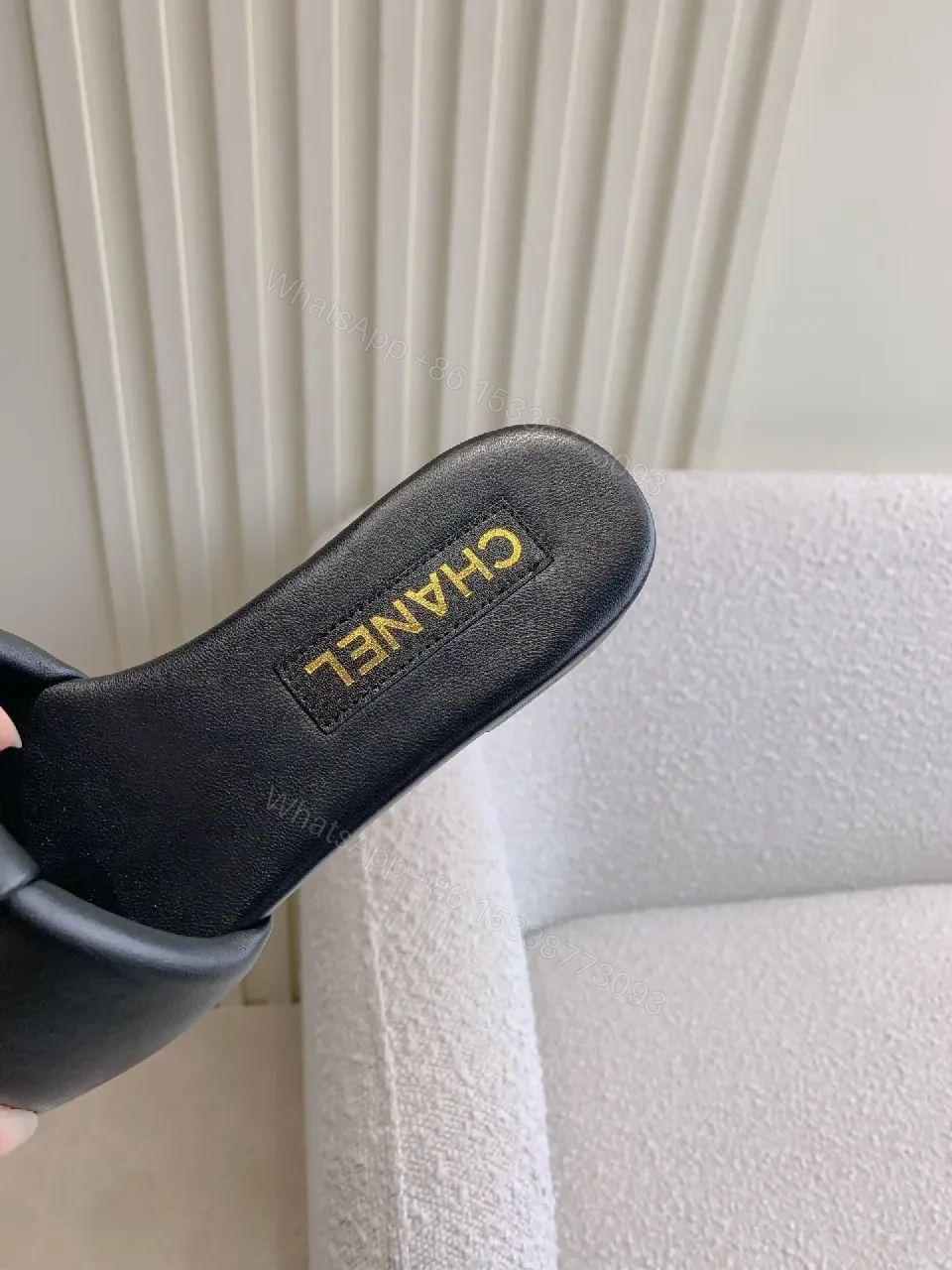 View 4 of Black Faux Leather Slide Sandals - Luxe Minimalist Comfort