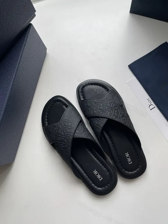 View 5 of Chic Leather Monogram Slide Sandals - Luxe Comfort Sandals