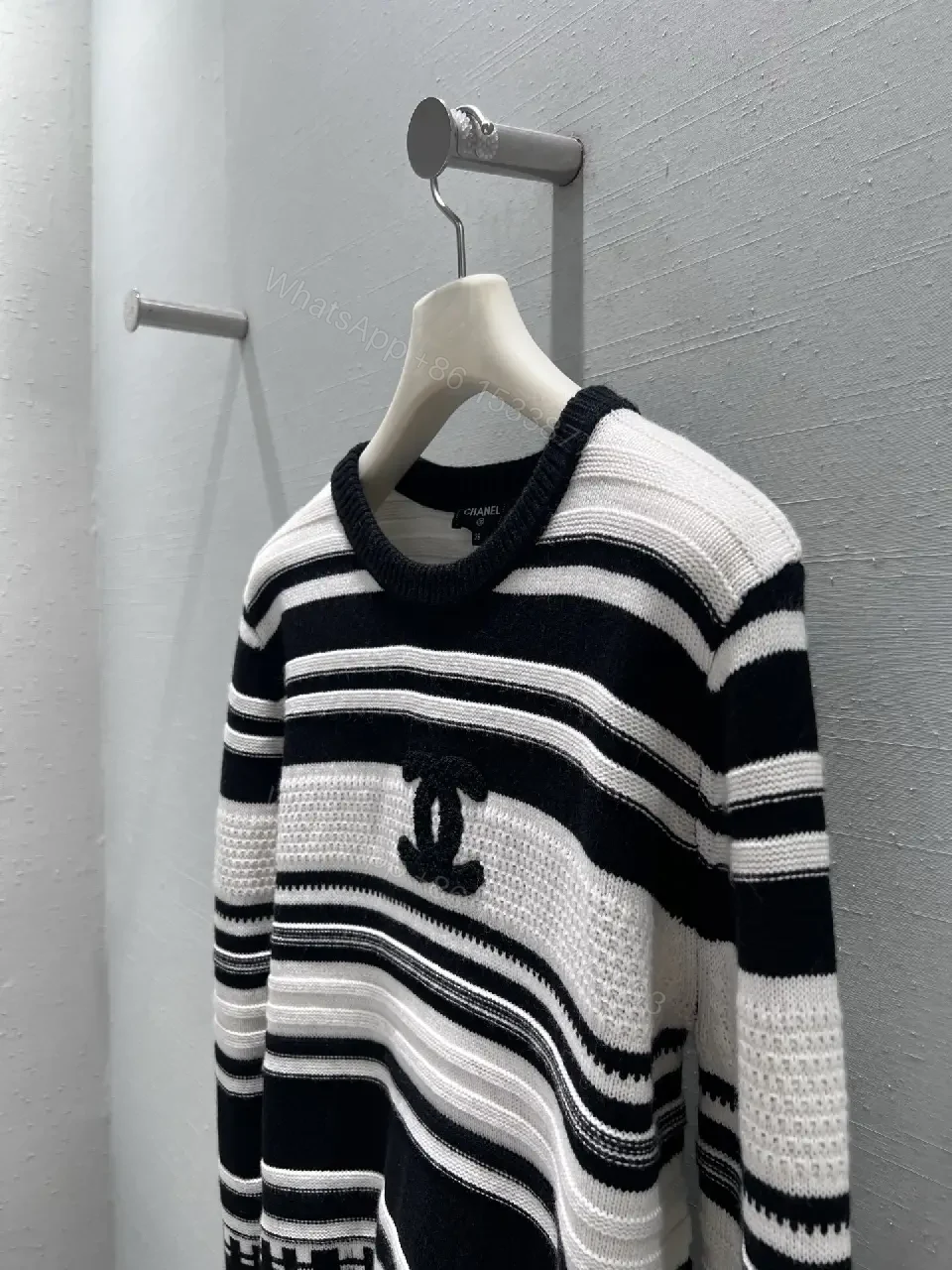 View 6 of Monochrome Striped Knit Crewneck Sweatshirt: Structured Comfort